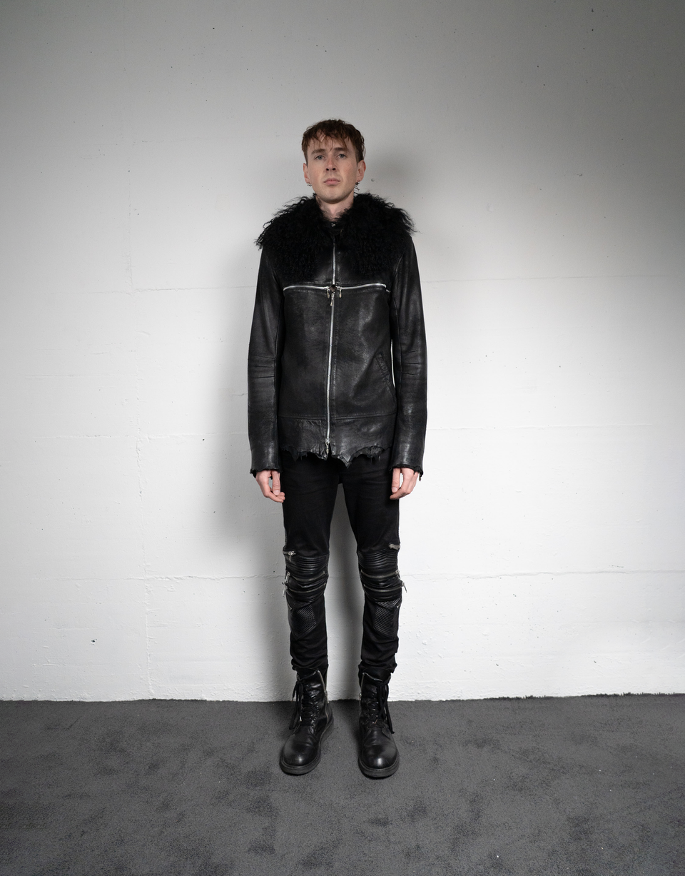 Cross Zip Fur Leather Jacket