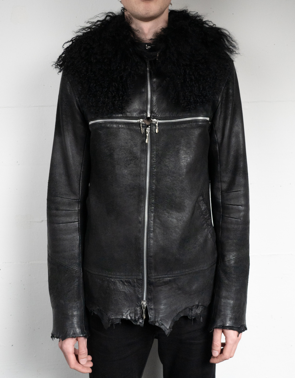 Cross Zip Fur Leather Jacket