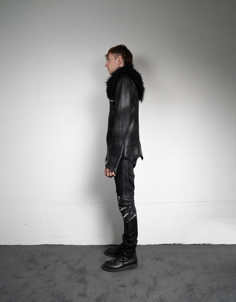 Cross Zip Fur Leather Jacket
