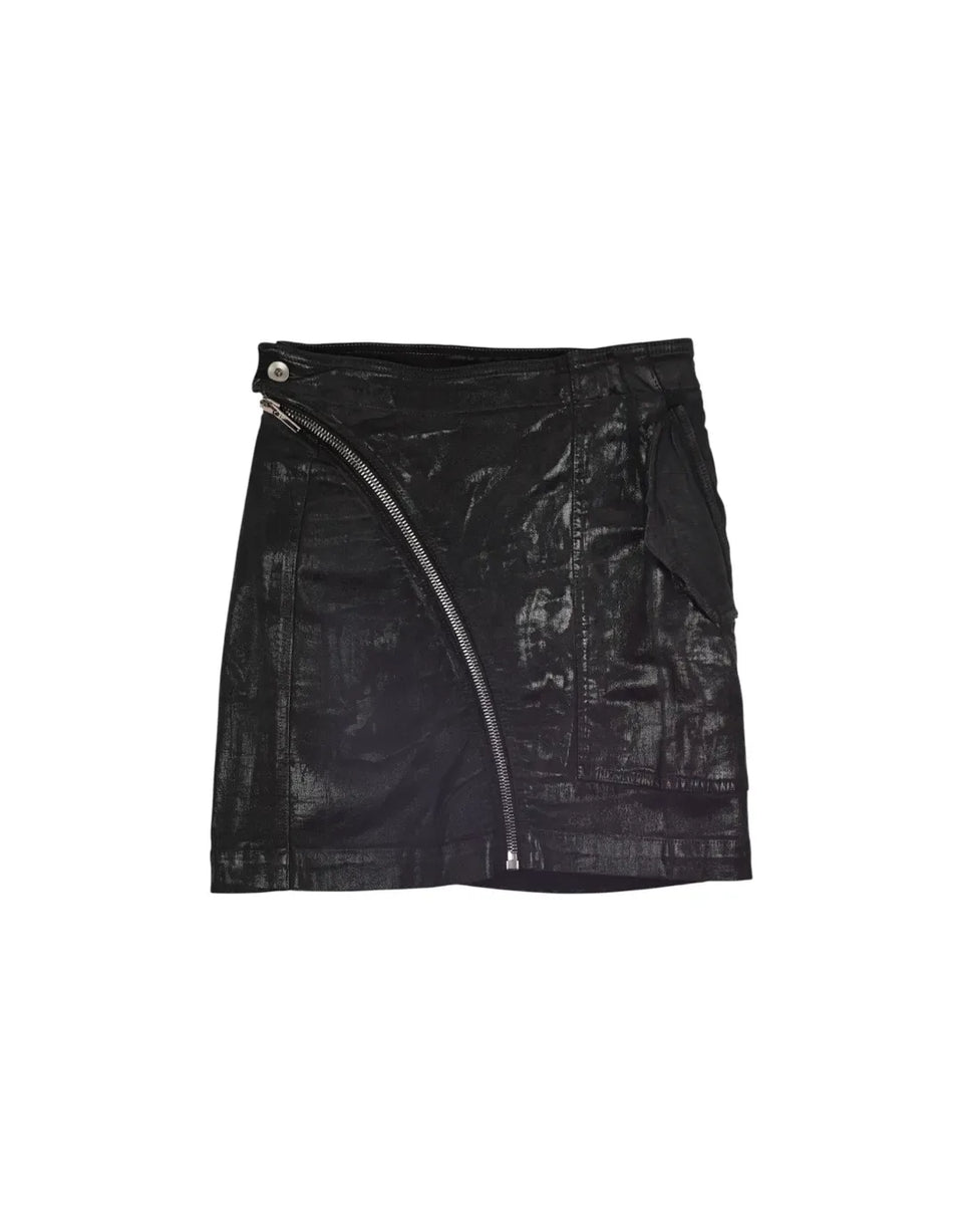 Rick Owens DRKSHDW SS23 Waxed Air Cut Mini Skirt OT1072926 · made in Italy · front