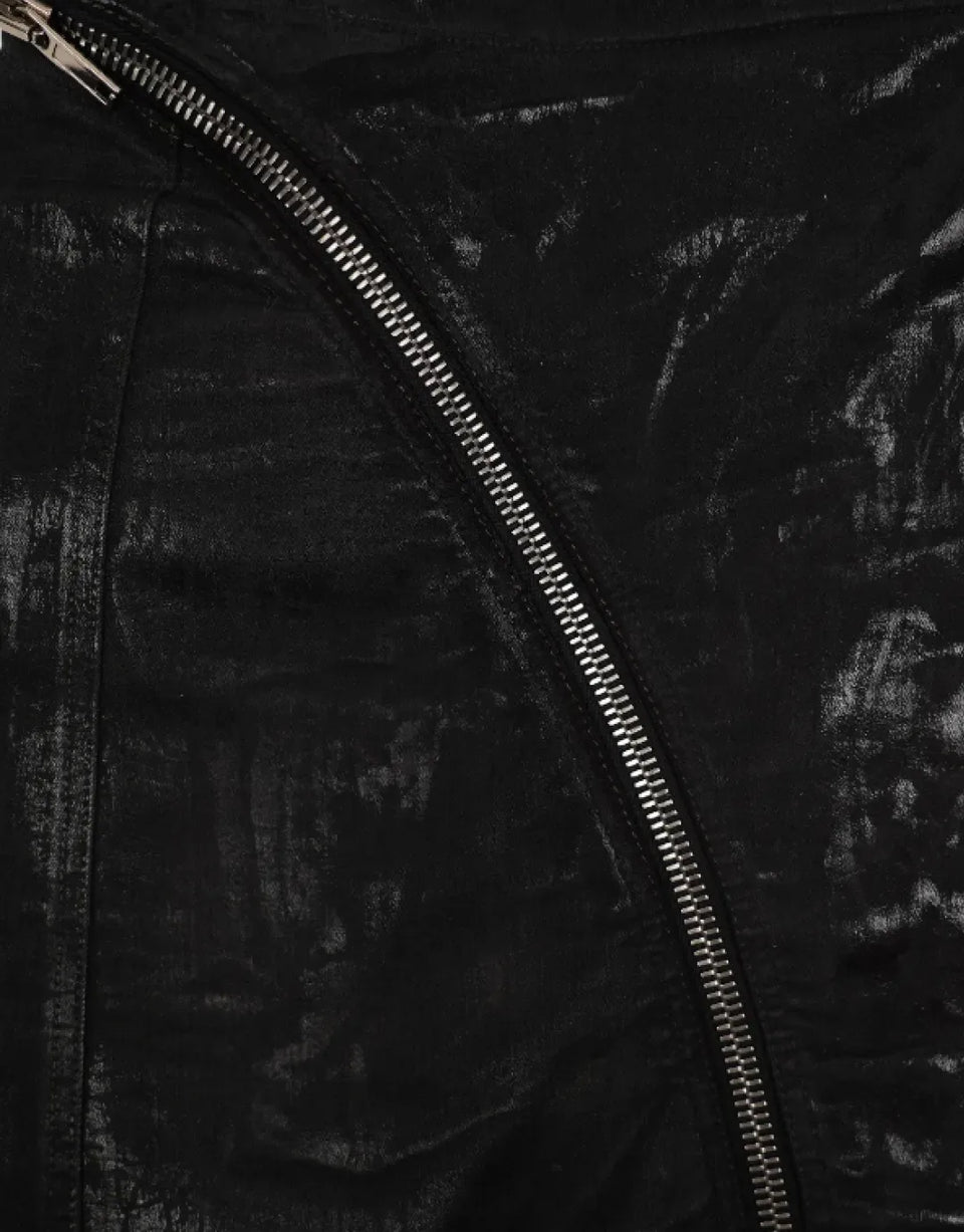 Rick Owens DRKSHDW SS23 Waxed Air Cut Mini Skirt OT1072926 · made in Italy · detail