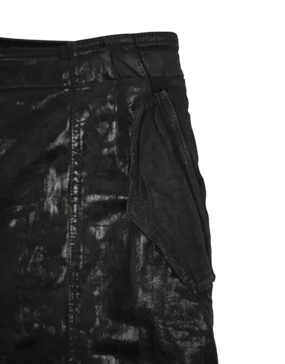 Rick Owens DRKSHDW SS23 Waxed Air Cut Mini Skirt OT1072926 · made in Italy · detail