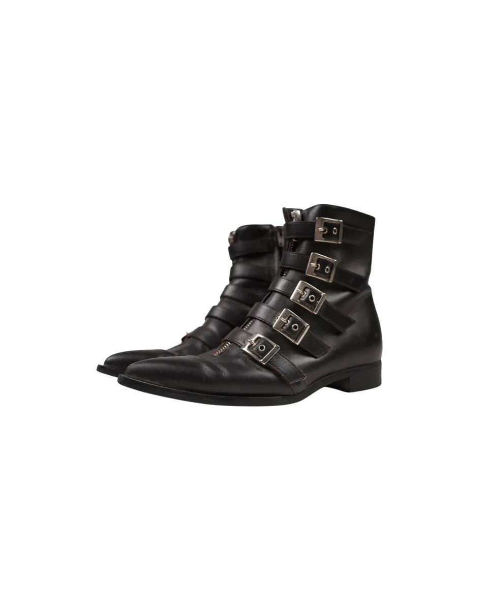 John Galliano 5 Buckle Leather Ankle Heel Boots SH1077226 · side