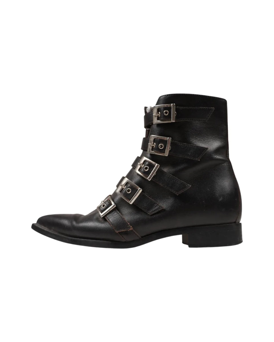 John Galliano 5 Buckle Leather Ankle Heel Boots SH1077226 · side