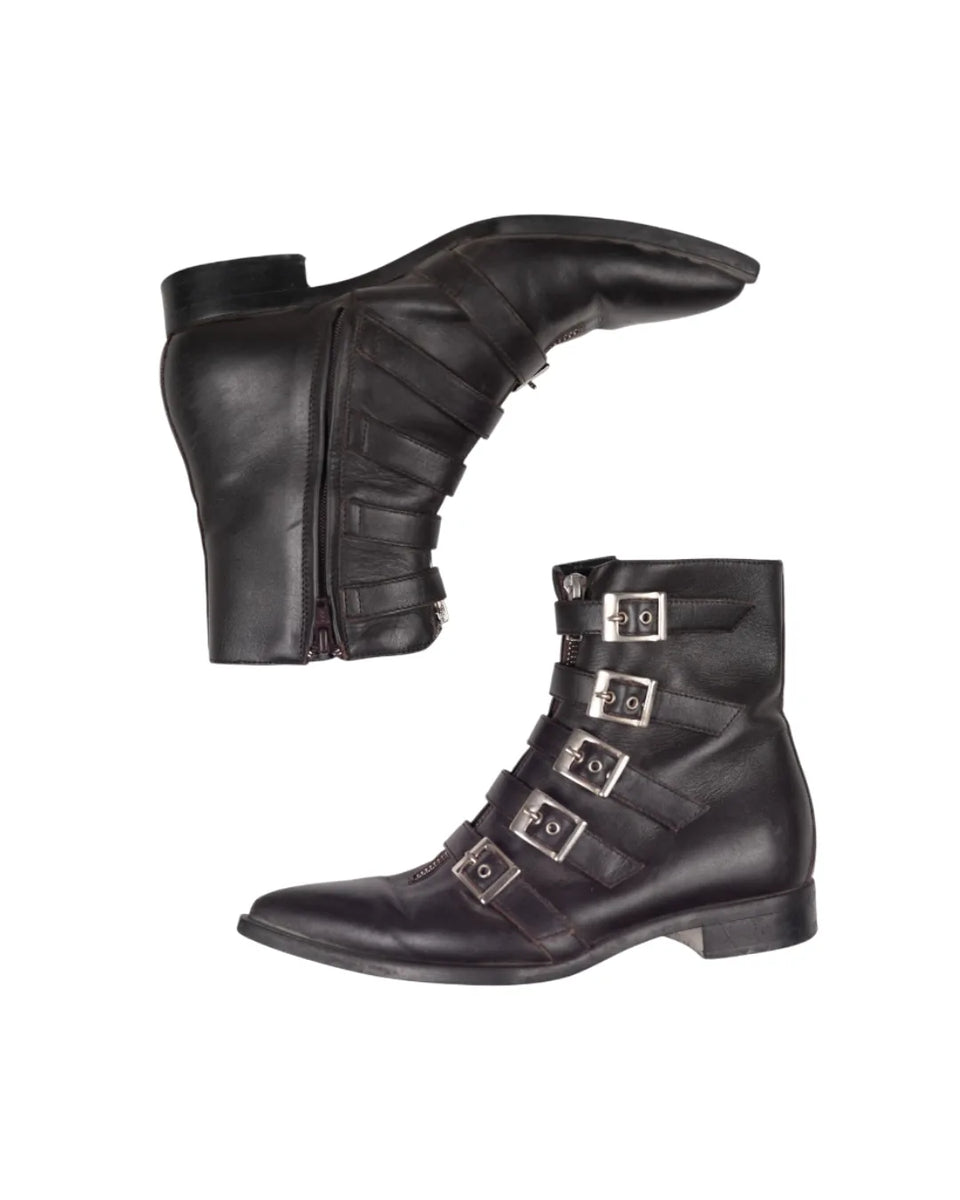 John Galliano 5 Buckle Leather Ankle Heel Boots SH1077226 · side