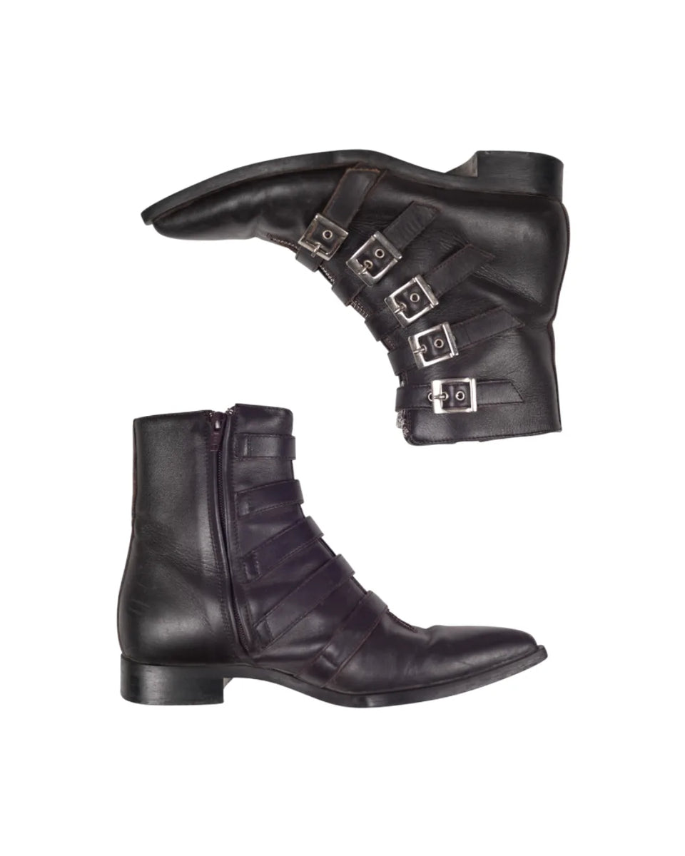 John Galliano 5 Buckle Leather Ankle Heel Boots SH1077226 · side