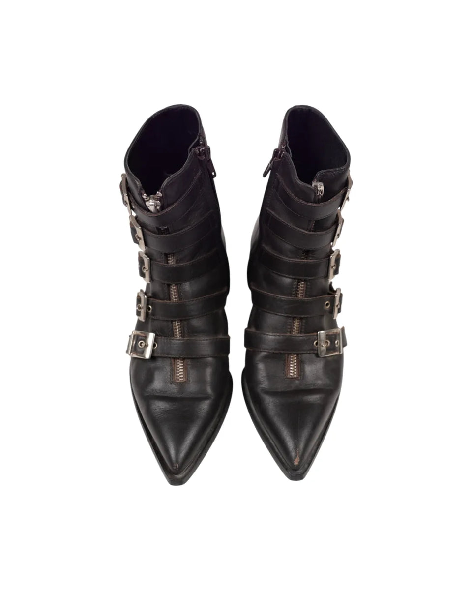 John Galliano 5 Buckle Leather Ankle Heel Boots SH1077226 · detail