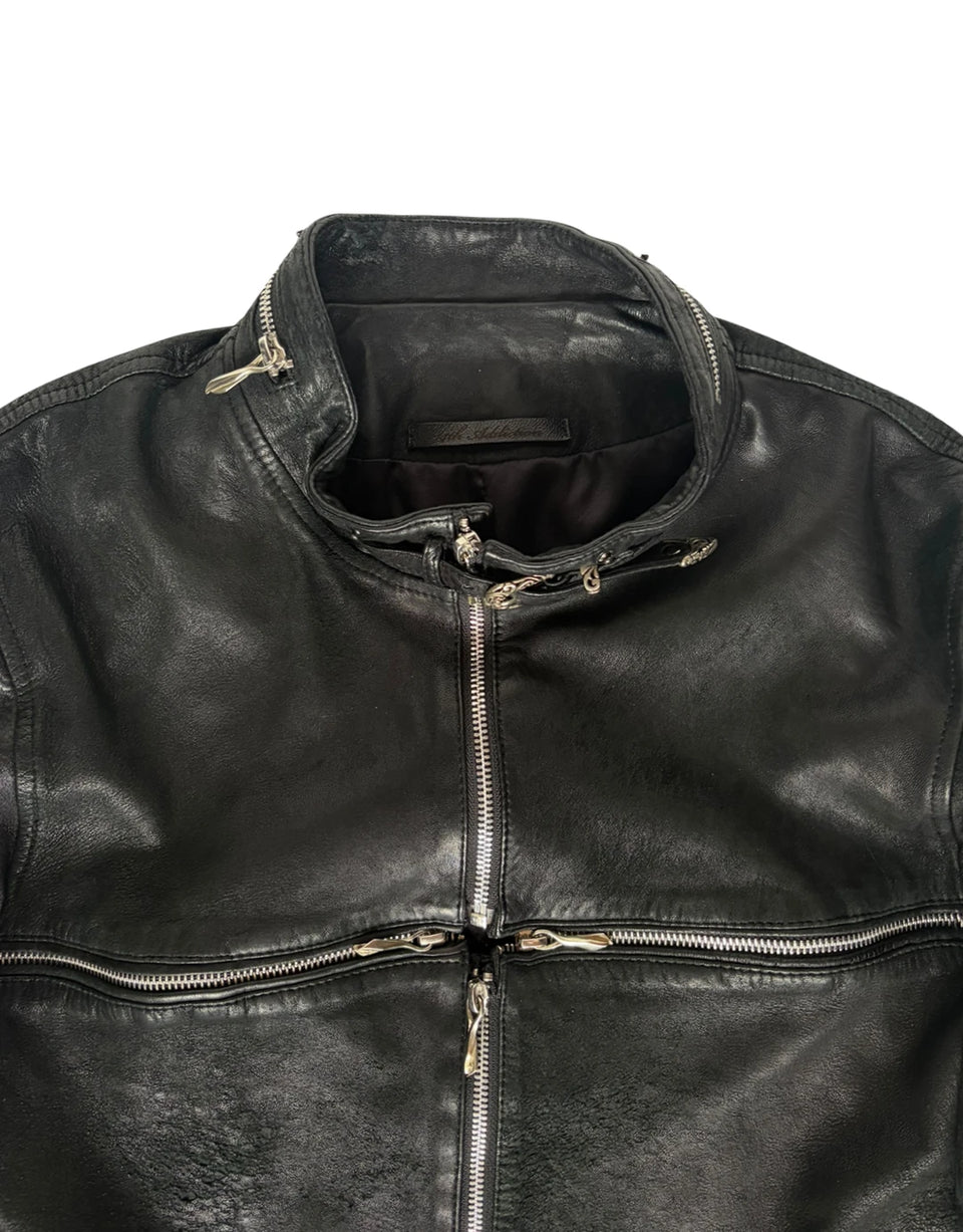 Cross Zip Fur Leather Jacket - Product Image