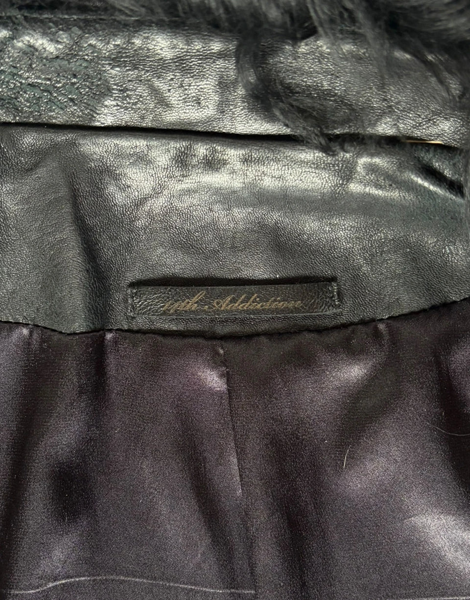 Cross Zip Fur Leather Jacket - Product Image