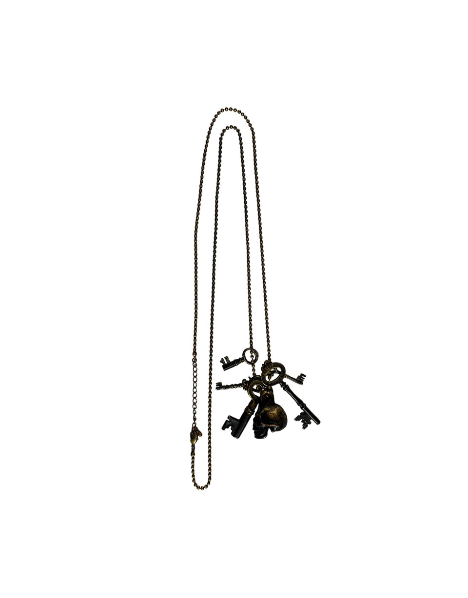 Necklace with key-shaped charms on a white background number (n)ine